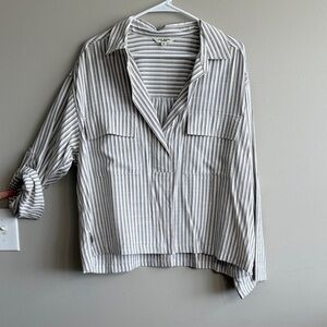 Max Studio Brown and White Striped Shirt